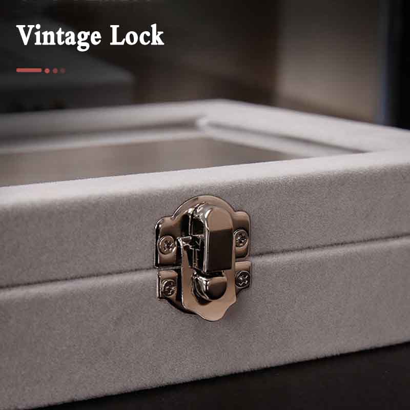 Velvet Jewelry Storage Organizer Box with Glass Lid & Buckle Clasp