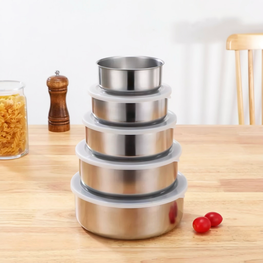 Stainless Steel Nesting Food Storage Bowl Set with Airtight Lids (Set of 5)