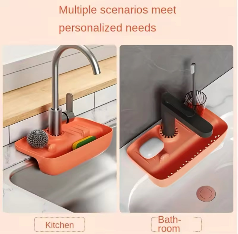 Silicone Faucet Splash Guard and Soap Organizer Tray