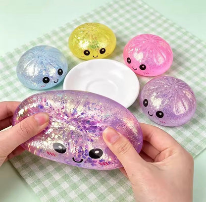 Glitter Squeezy Dumpling Stress Relief Toy with Steamer Case