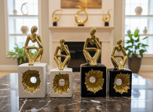 Golden Thinker Abstract Sculptures (Black & White)