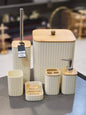 Elegant Ribbed Bathroom Accessory Set with Wooden Accents