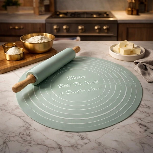 Non-Stick Silicone Rolling Pin and Kneading Mat Set