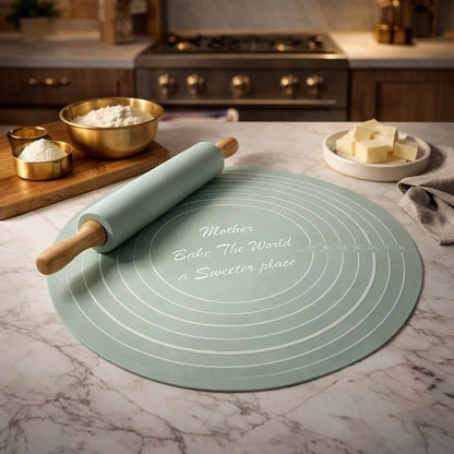 Non-Stick Silicone Rolling Pin and Kneading Mat Set