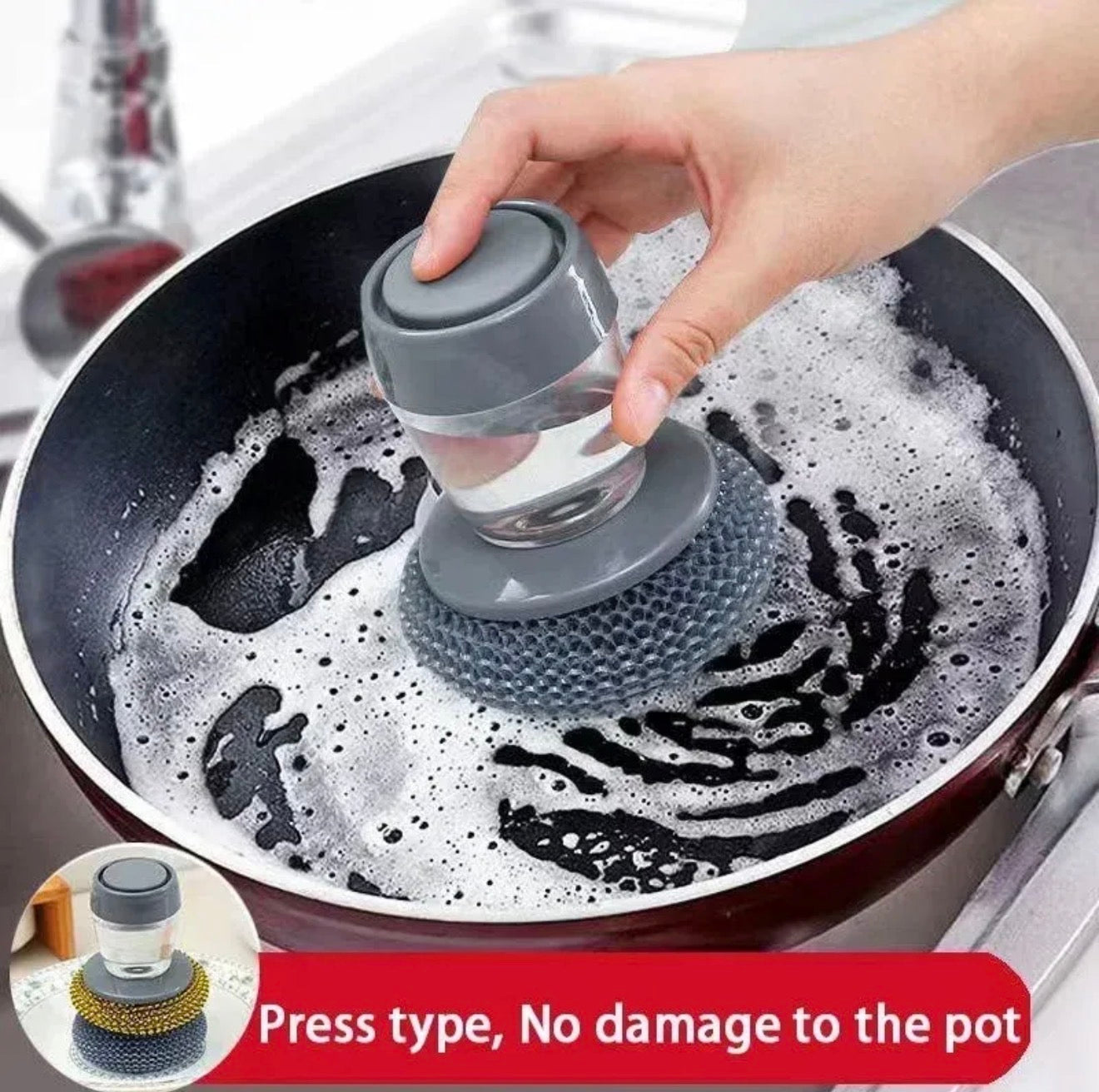 Soap Dispensing Pot Scrubber with Steel Wire Ball