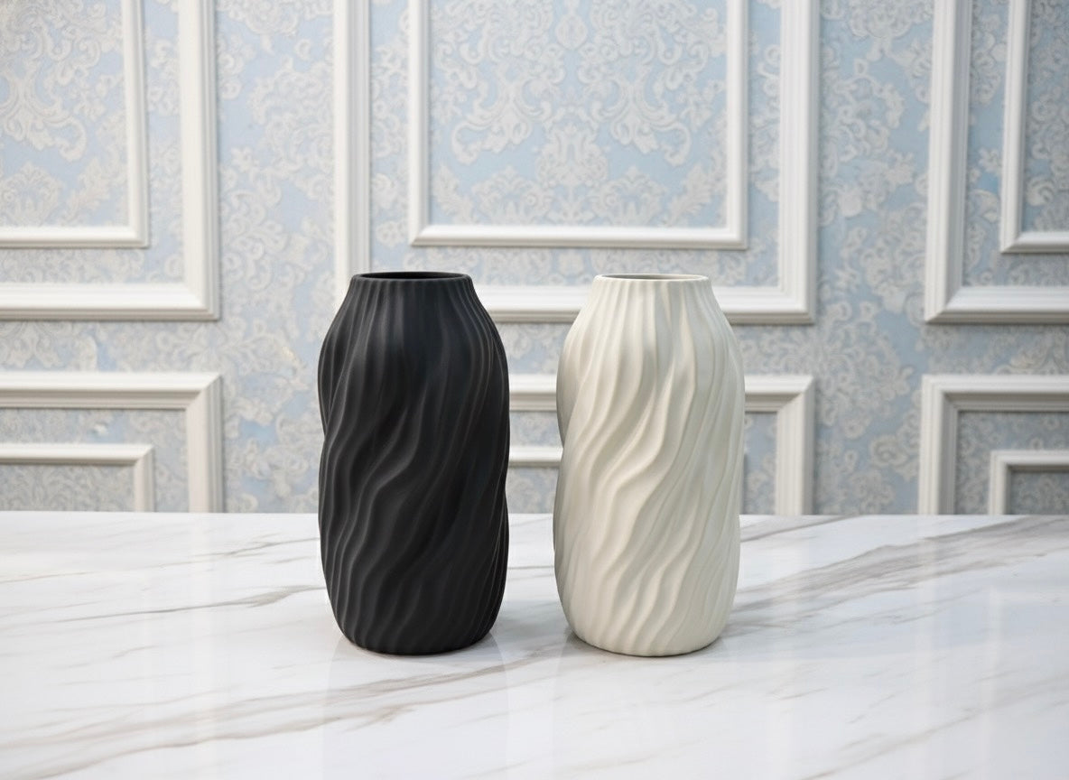 MATTE BLACK & WHITE CERAMIC VASE FOR MODERN LUXURY INTERIORS