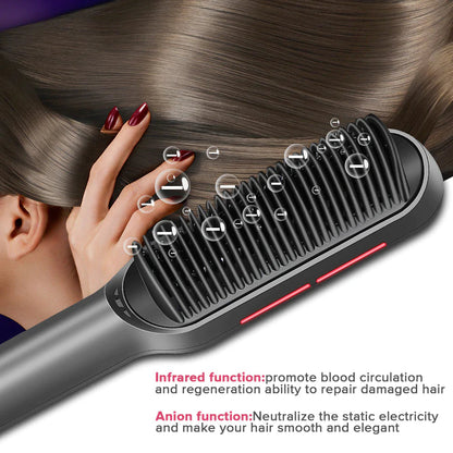 Professional Ceramic Hair Straightener Brush with Heat Protection