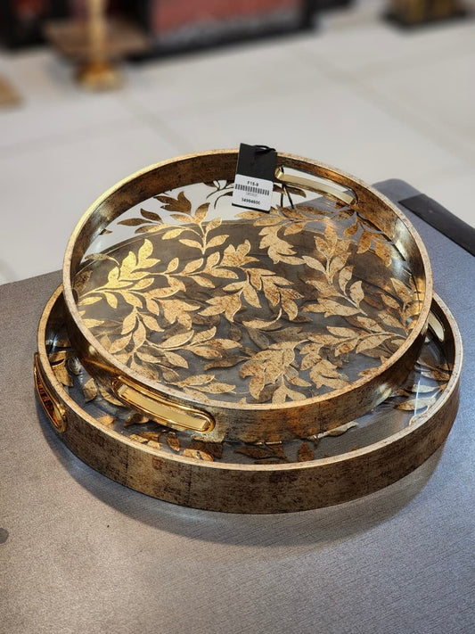 Golden Leaf Decorative Serving Tray Set