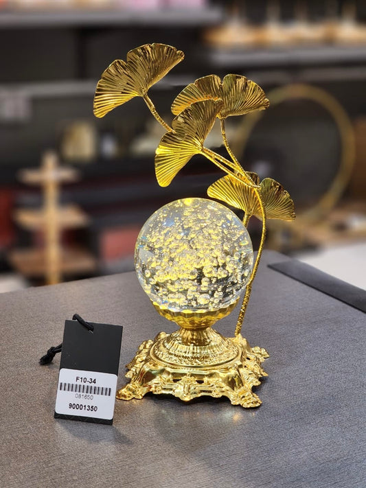 Elegant Gilded Ginkgo Biloba Crystal Sphere Lamp