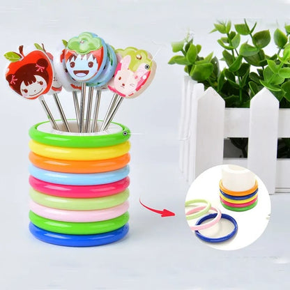 Cartoon Character Fruit Fork Set with Rainbow Holder