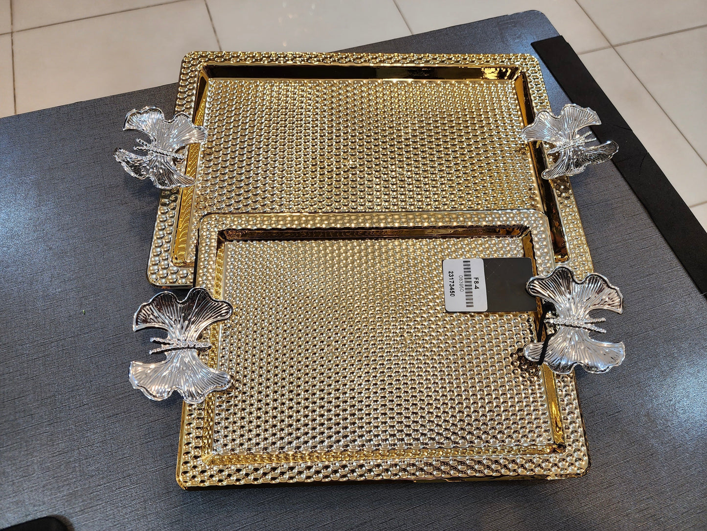 Elegant Golden Honeycomb Trays with Butterfly Accents Sets (2 Piece)