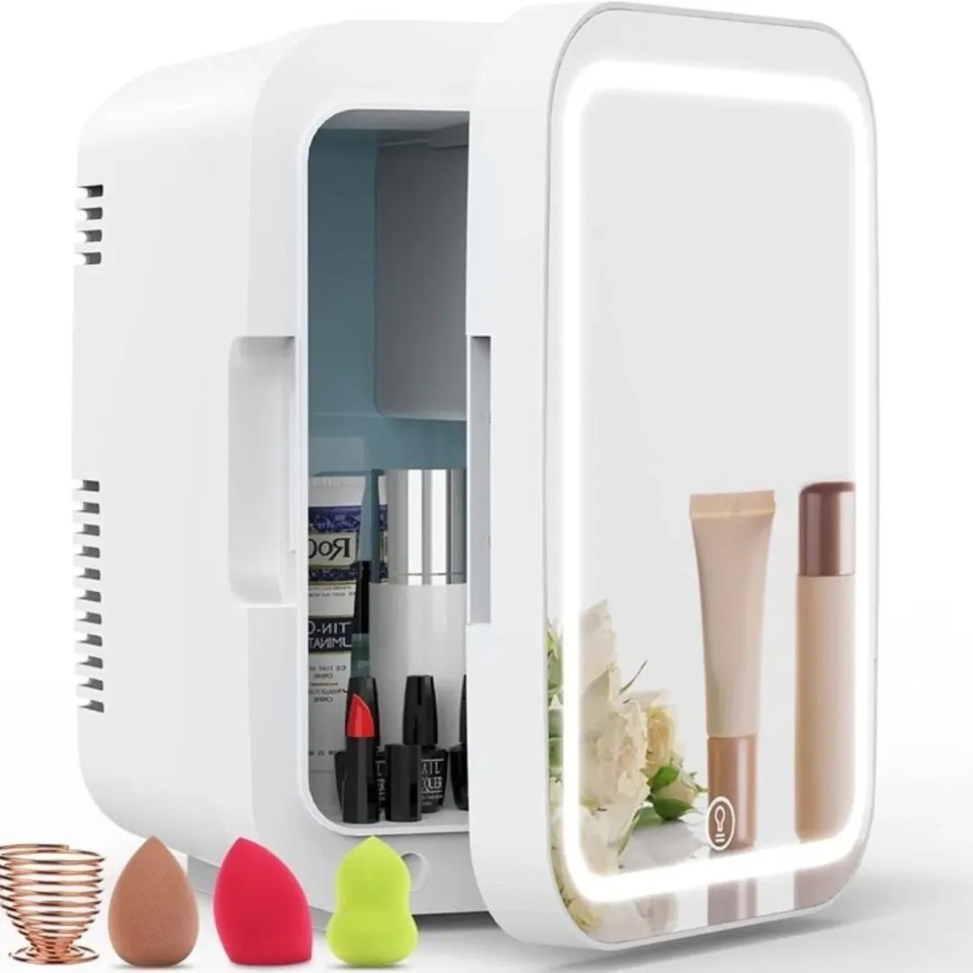 Portable 4L Mini Beauty Fridge with Dimmable LED Lighted Mirror