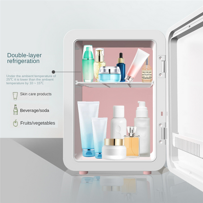 Portable 4L Mini Beauty Fridge with Dimmable LED Lighted Mirror