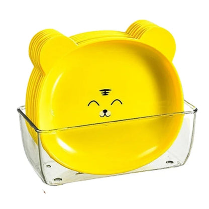 Cute Bear-Shaped Snack Plate Set with Clear Storage Holder (Set of 8)