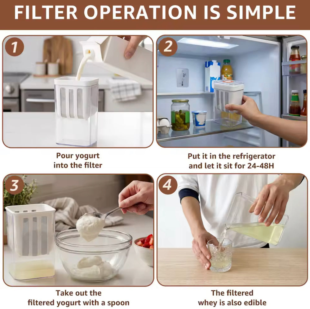 Greek Yogurt Strainer & Whey Separator Container with Fine Mesh Filter