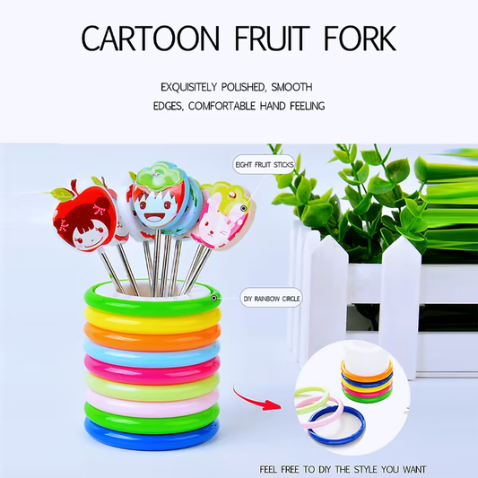 Cartoon Character Fruit Fork Set with Rainbow Holder