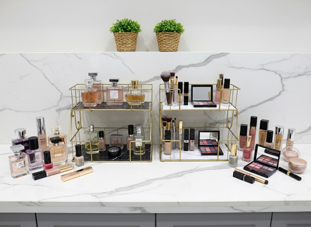 Elegant 2-Tier Black & White Organizer for Vanity