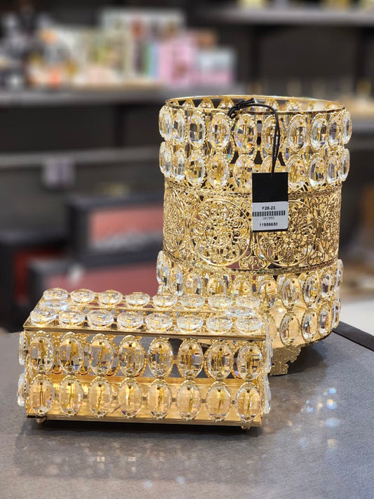 Luxury Gold Crystal Waste Bin and Tissue Box Set