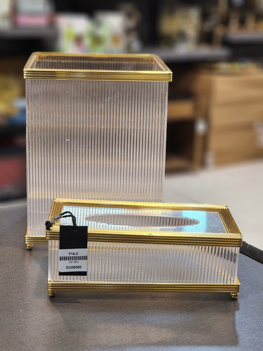 Elegant Ribbed Acrylic & Gold Trim Accessory Set