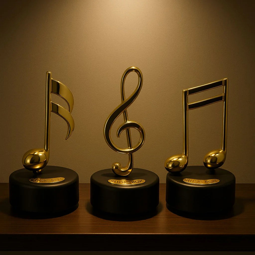 Musical Notes Wind-Up Music Box – Golden Rotating Melody Showpiece for Music Lovers