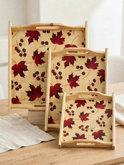 3Pcs Bamboo Serving Trays With Handles