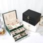 Multi-Layer Quilted PU Leather Jewelry Organizer Box with Drawers & Lock