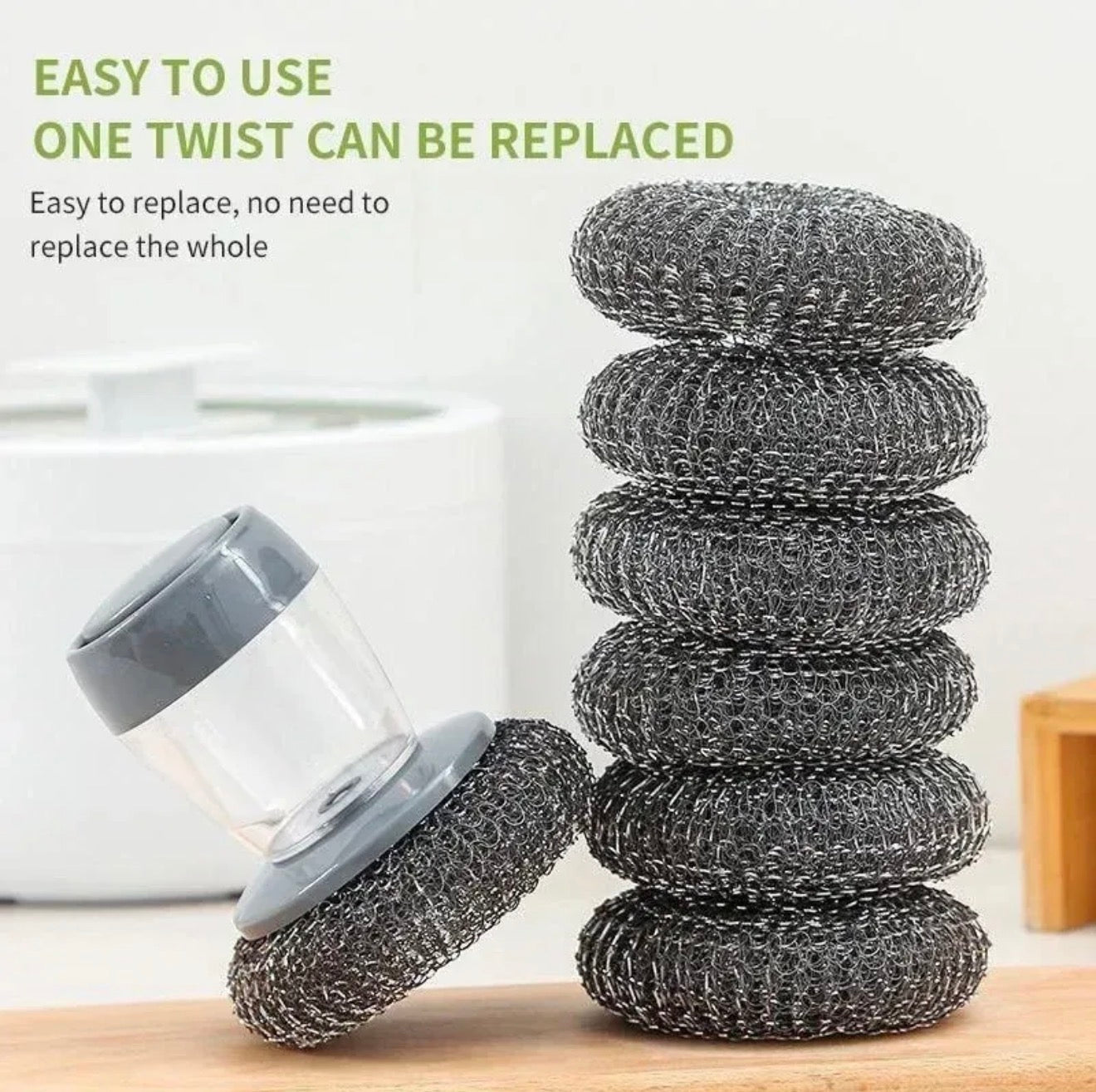 Soap Dispensing Pot Scrubber with Steel Wire Ball