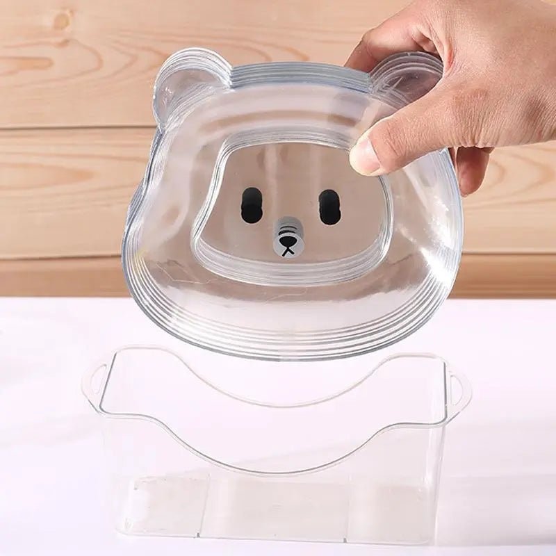 Cute Bear-Shaped Snack Plate Set with Clear Storage Holder (Set of 8)