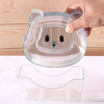Cute Bear-Shaped Snack Plate Set with Clear Storage Holder (Set of 8)