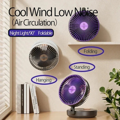 Portable Folding Wireless Desk Fan with Night Light