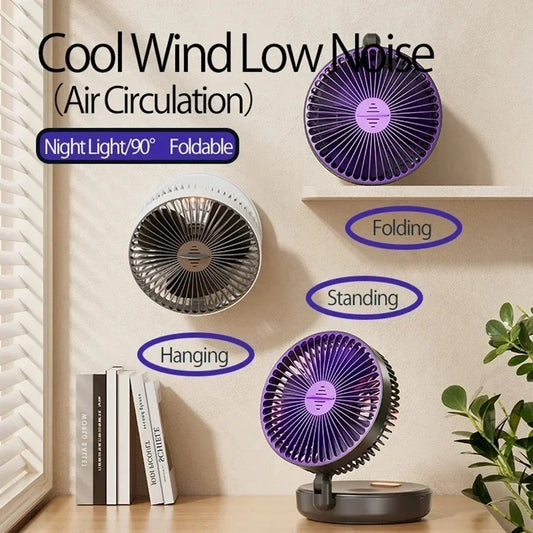 Portable Folding Wireless Desk Fan with Night Light