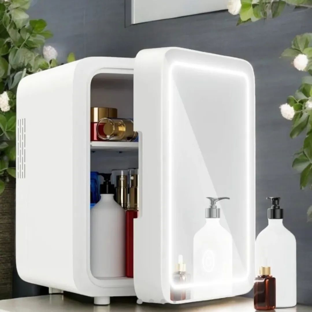 Portable 4L Mini Beauty Fridge with Dimmable LED Lighted Mirror