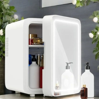 Portable 4L Mini Beauty Fridge with Dimmable LED Lighted Mirror