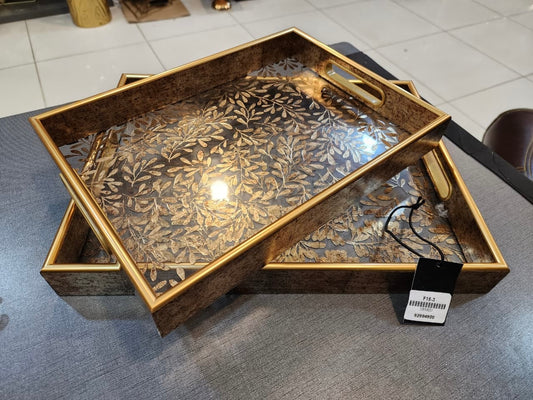 Gold Leaf Pattern Serving Tray Set