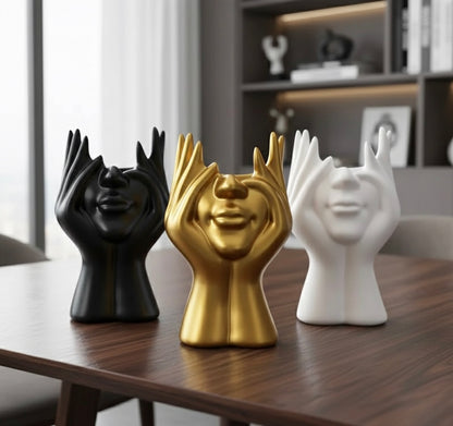 Modern Resin Face & Hand Sculptural Vases