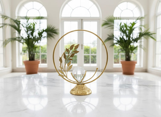 Gilded Laurel Crystal Sphere Desk Sculpture