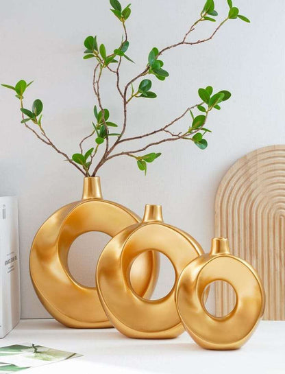 Luxury Design Donut Vase Set (Fibre) (3 Piece) (Small,Medium & Large)