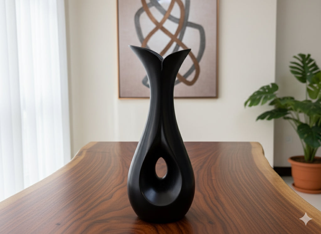 Elegant Matte Black Abstract Vase