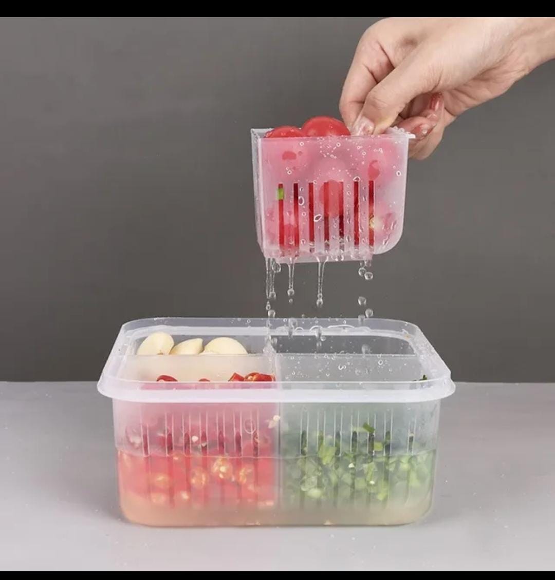 Multi-Compartment Fridge Storage Box with Removable Drain Baskets