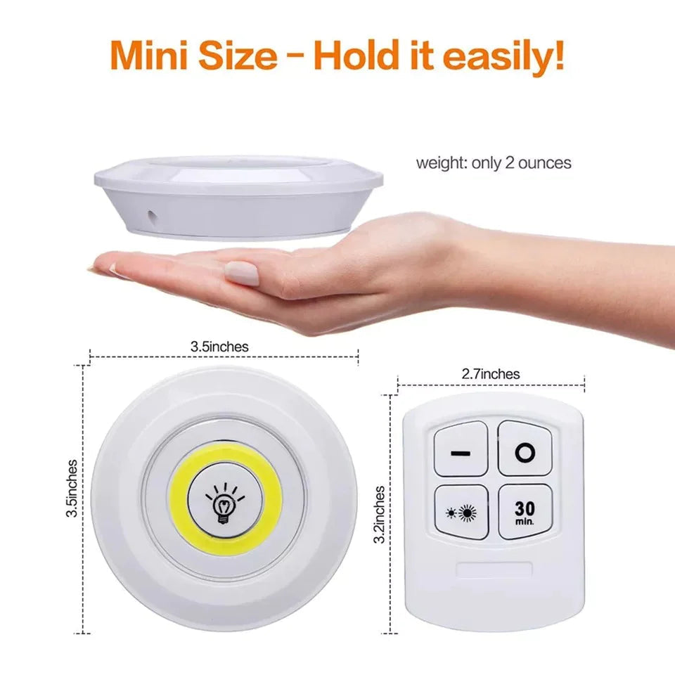 Wireless Remote Control LED Puck Lights - 3 Pack Under Cabinet & Wardrobe Lighting