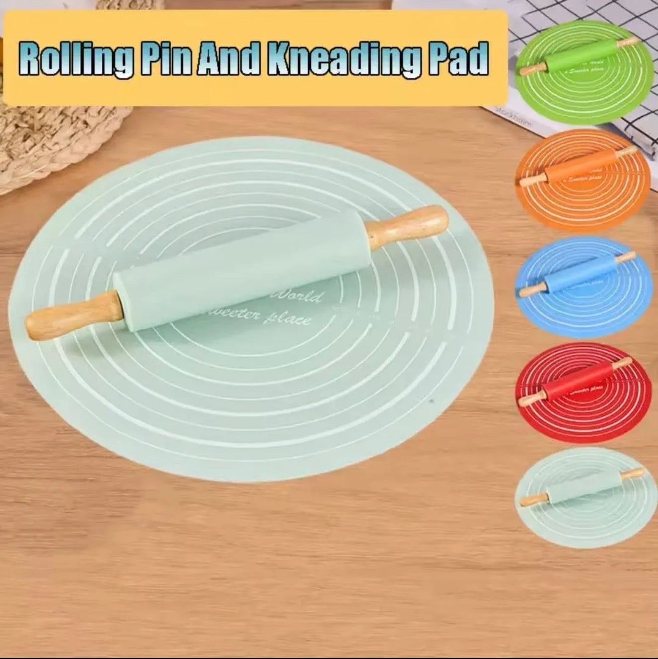 Non-Stick Silicone Rolling Pin and Kneading Mat Set