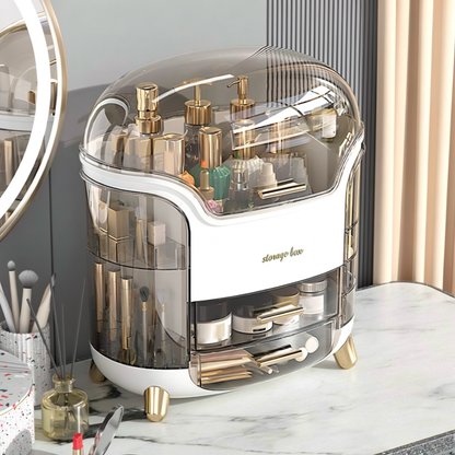 Luxury Dustproof Makeup Organizer Box with Rotating Side Doors & Drawers