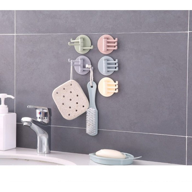 Rotating 3-Arm Adhesive Wall Hooks (5-Hooks)