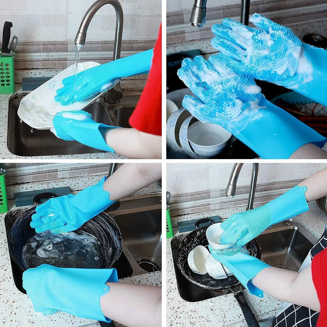 Magic Silicone Dishwashing Big Size Gloves with Integrated Scrubbing Bristles
