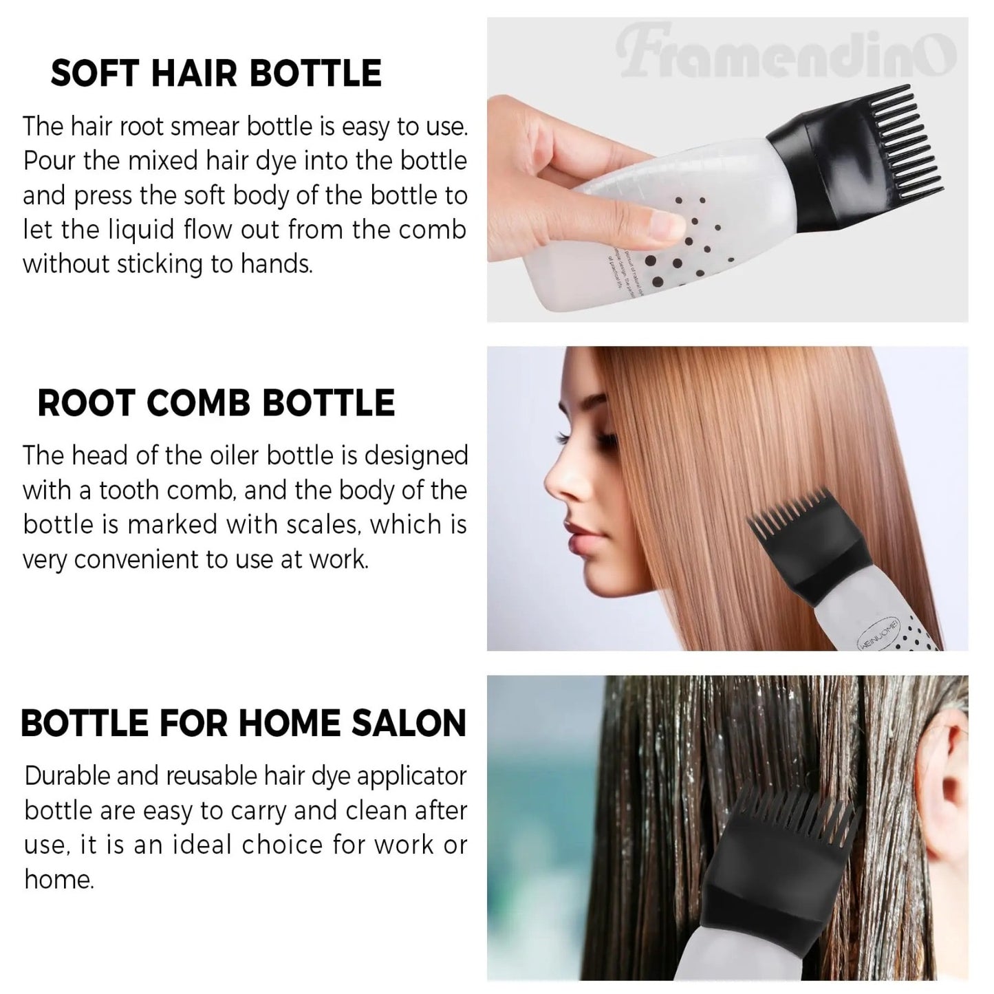 Hair Dye Applicator Bottle with Root Comb Tip