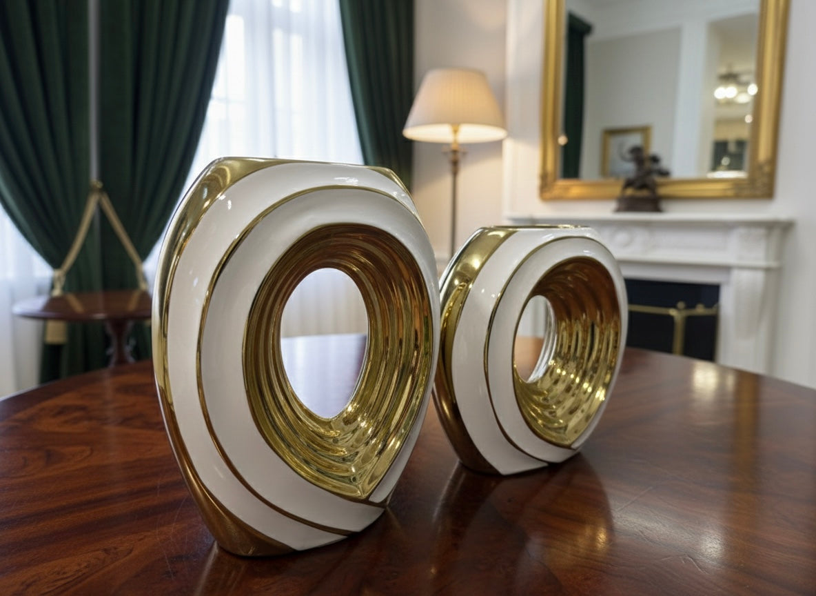 Elegant White Abstract Ceramic Vase Set (2 Piece)