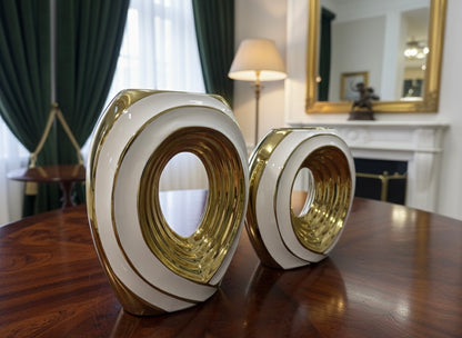 Elegant White Abstract Ceramic Vase Set (2 Piece)