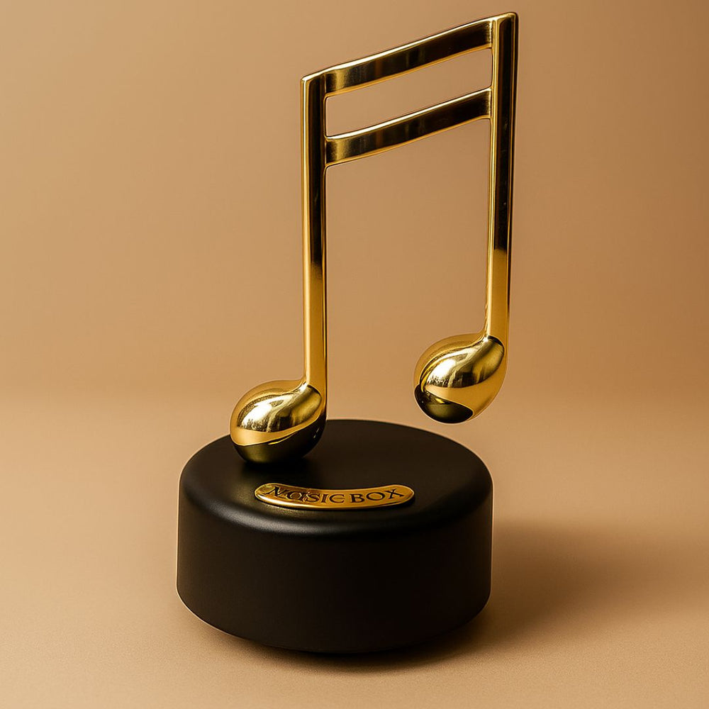Musical Notes Wind-Up Music Box – Golden Rotating Melody Showpiece for Music Lovers