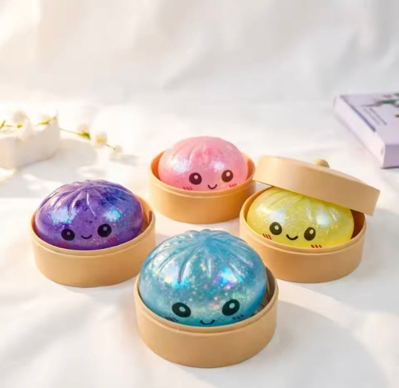 Glitter Squeezy Dumpling Stress Relief Toy with Steamer Case