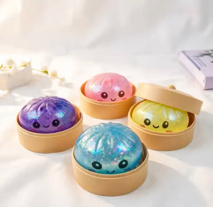 Glitter Squeezy Dumpling Stress Relief Toy with Steamer Case